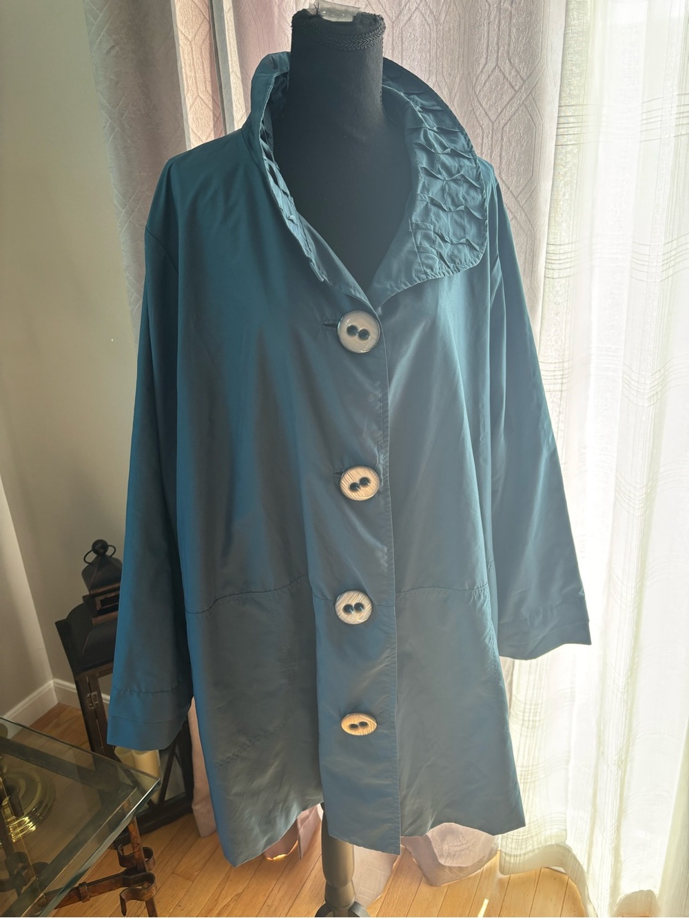 dennis basso Teal Full-Button A-Line Robe Jacket - Picture 3 of 12
